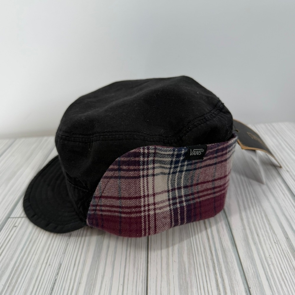 Vans Reversible Trenches Black Plaid Flannel Ear Flap Cap Women's Size SM NEW - Picture 13 of 15